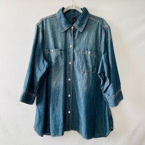 Seven7 Luxe Womens Denim Blue 3/4 Sleeve Classic Button Up Shirt Size 22/24